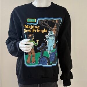 Steven Rhodes ROMWE Classic Black Crewneck Pullover Sweatshirt New Friends Ghost